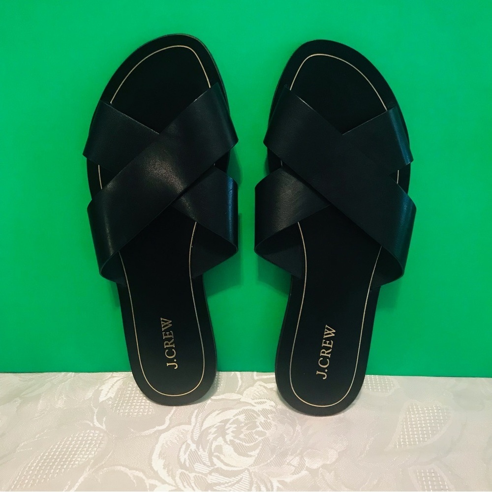 J. Crew Cyprus Leather Crisscross Sandal Black Size 10